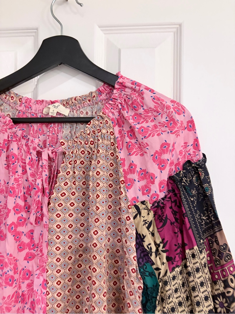 Easel Mixed Print Patchwork Boho Peasant Blouse Small - Picture 3 of 7